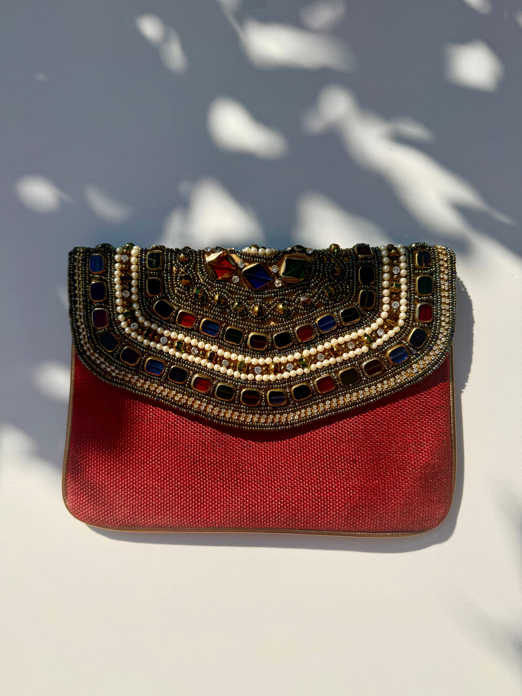 Red Embellished Evening Clutch Bag