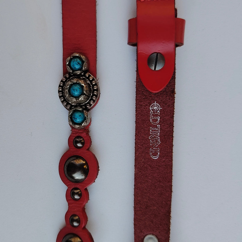 Vintage Red Genuine Leather Embellished Belt