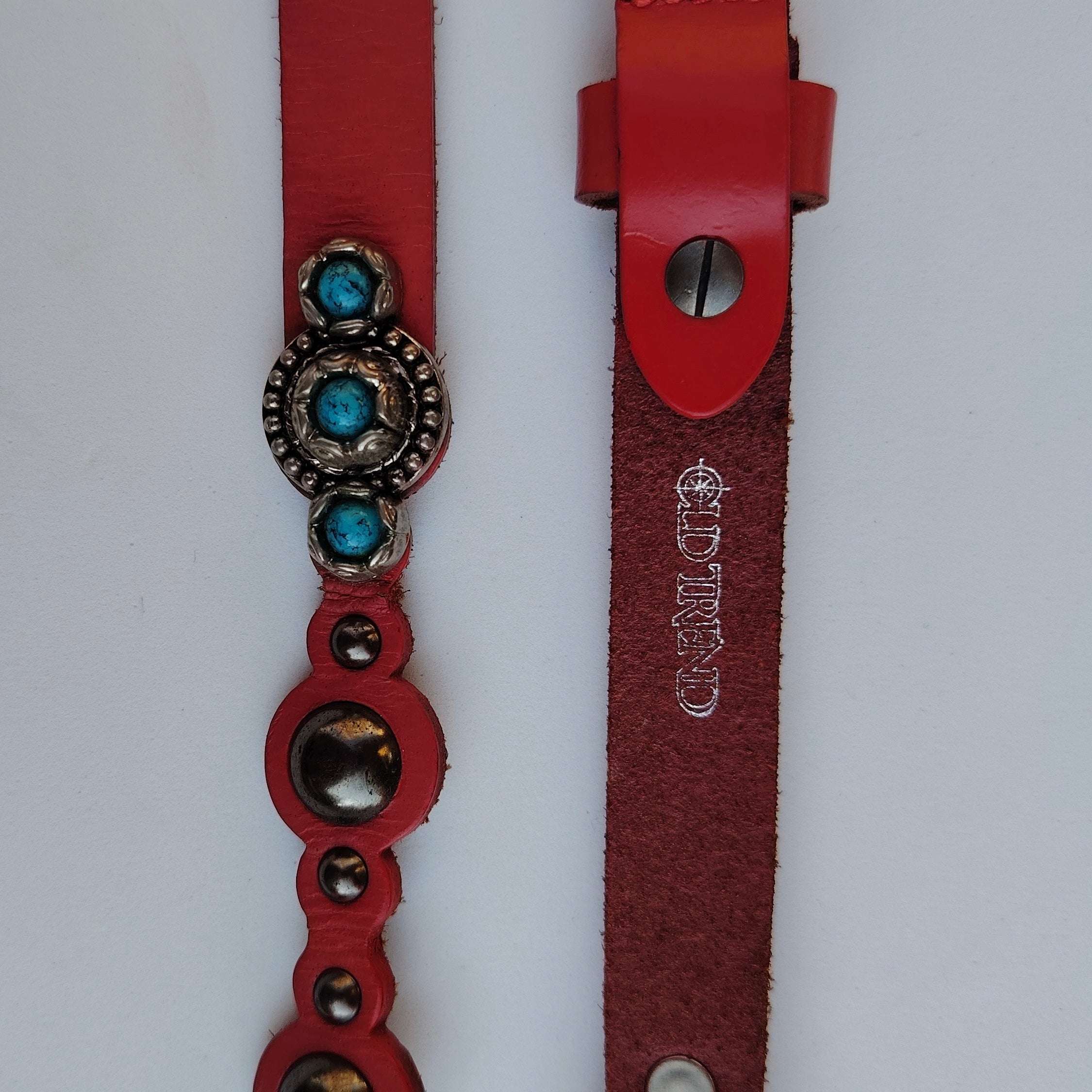 Vintage Red Genuine Leather Embellished Belt