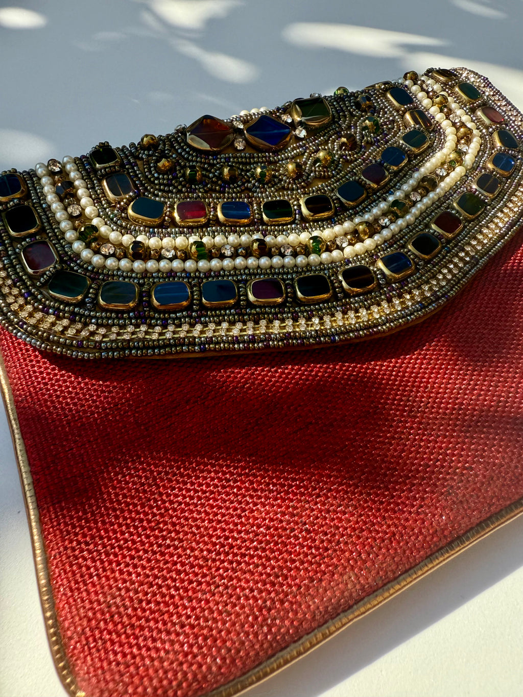 Red Embellished Evening Clutch Bag