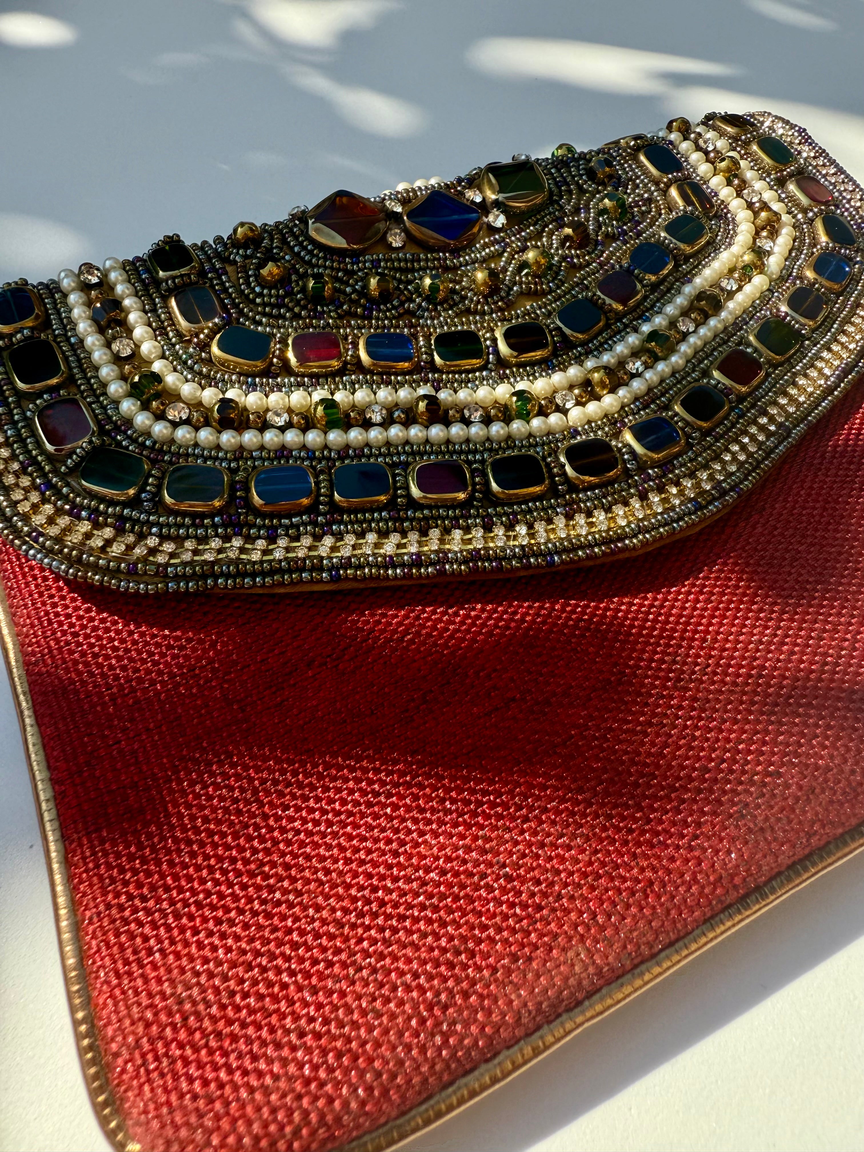 Red Embellished Evening Clutch Bag