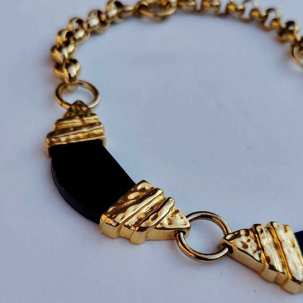 Vintage Black & Gold Statement Necklace & Clip-On Earrings Set