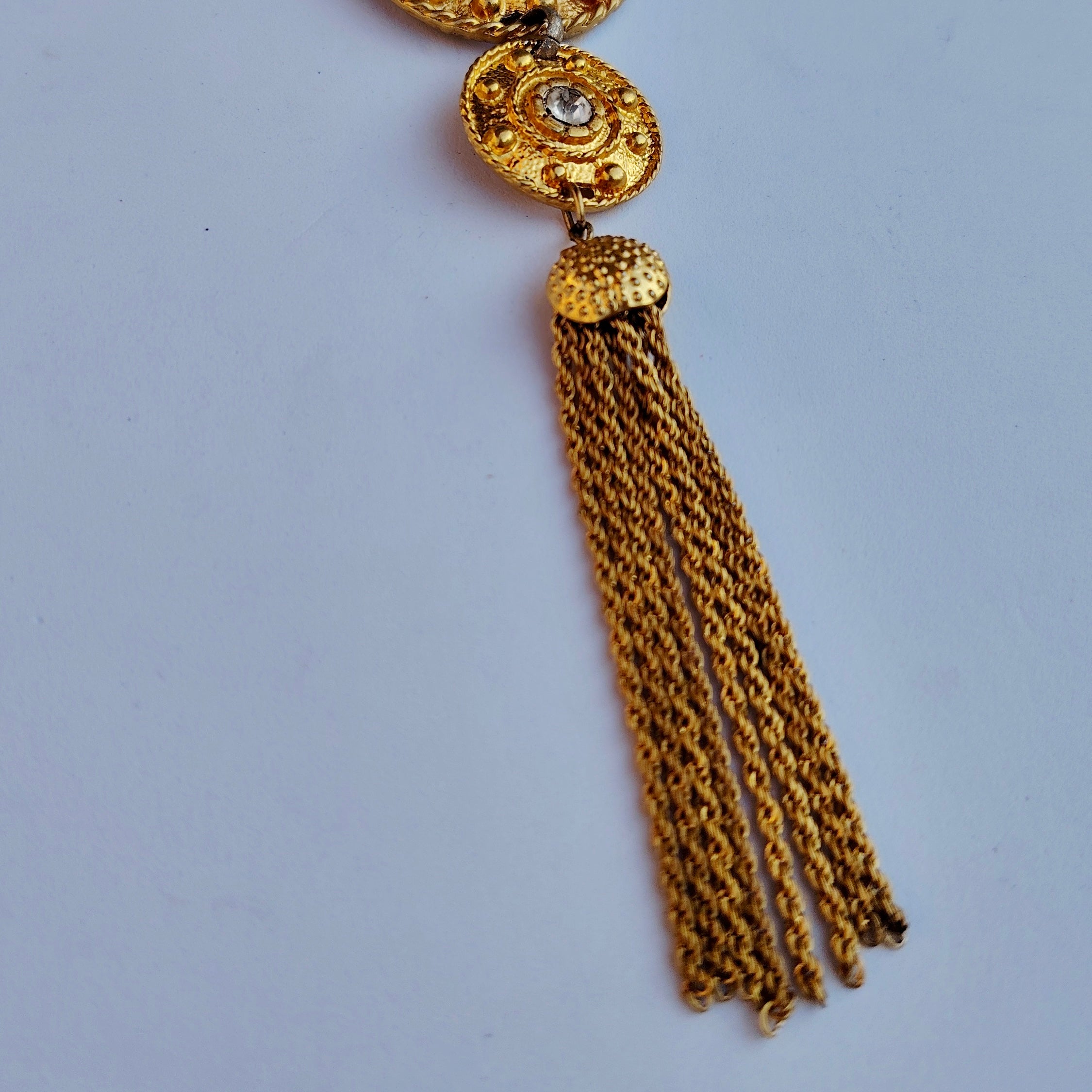 Vintage Gold-Tone Medallion Tassel Statement Necklace
