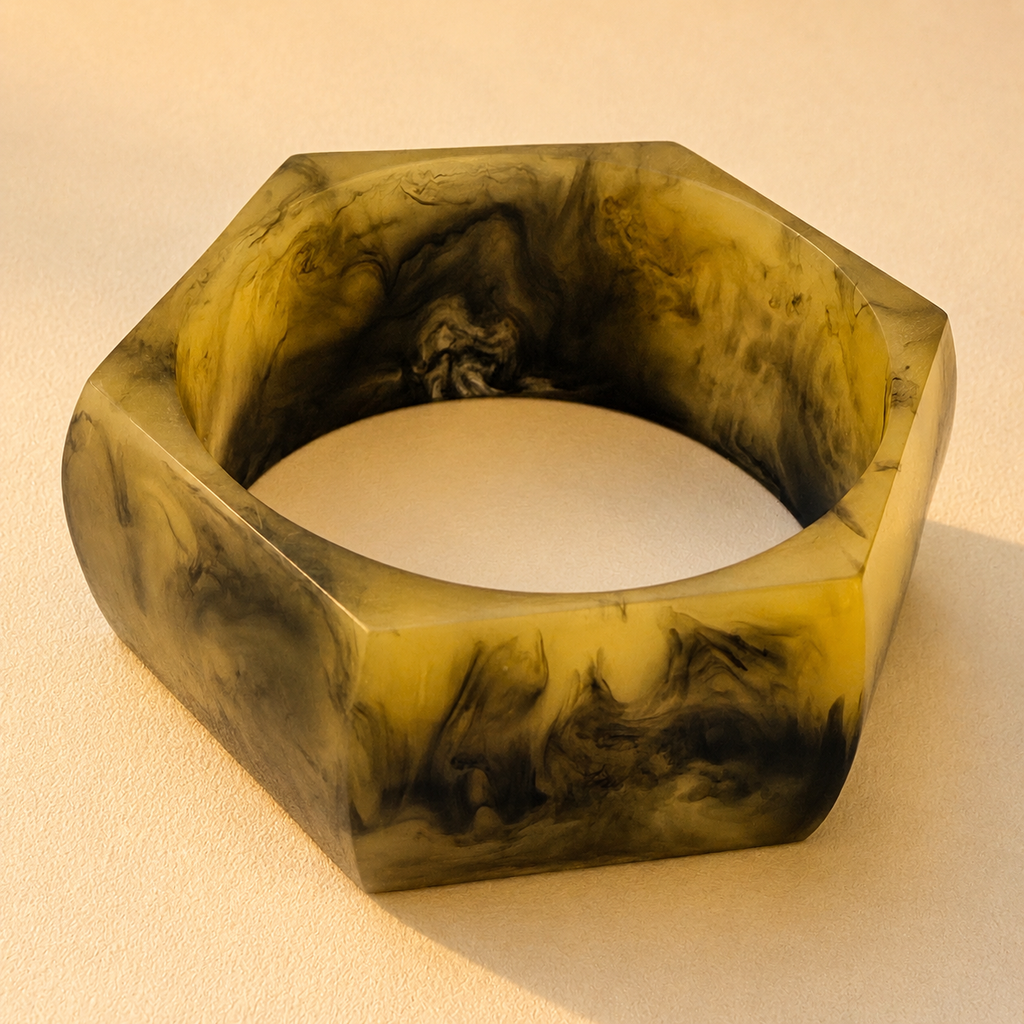 Vintage Smoky Marble Hexagon Bangle