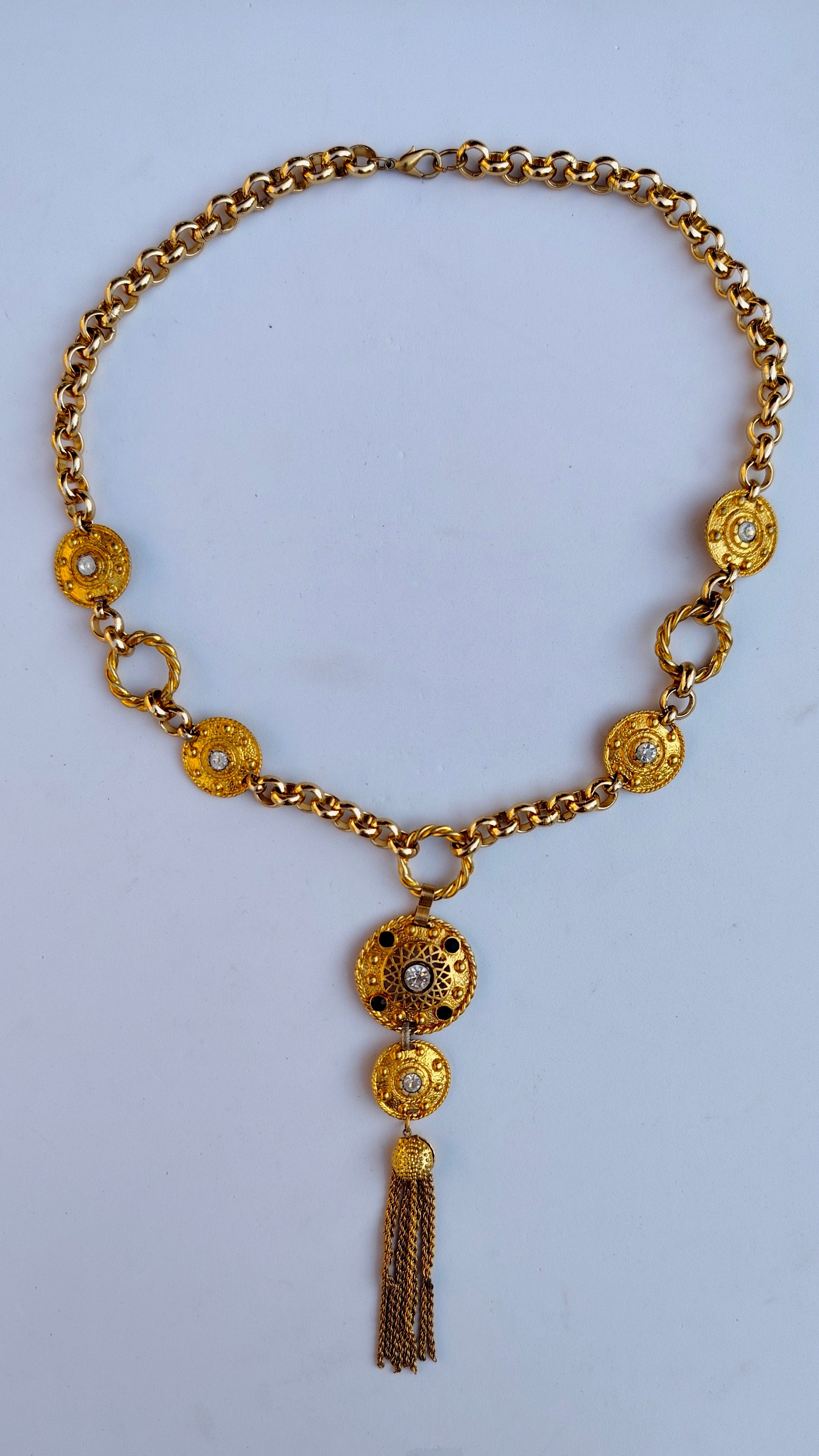 Vintage Gold-Tone Medallion Tassel Statement Necklace