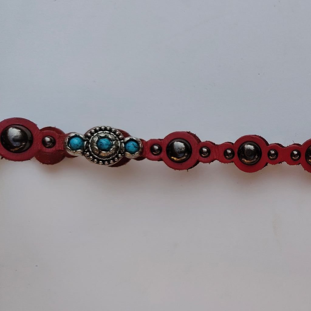Vintage Red Genuine Leather Embellished Belt
