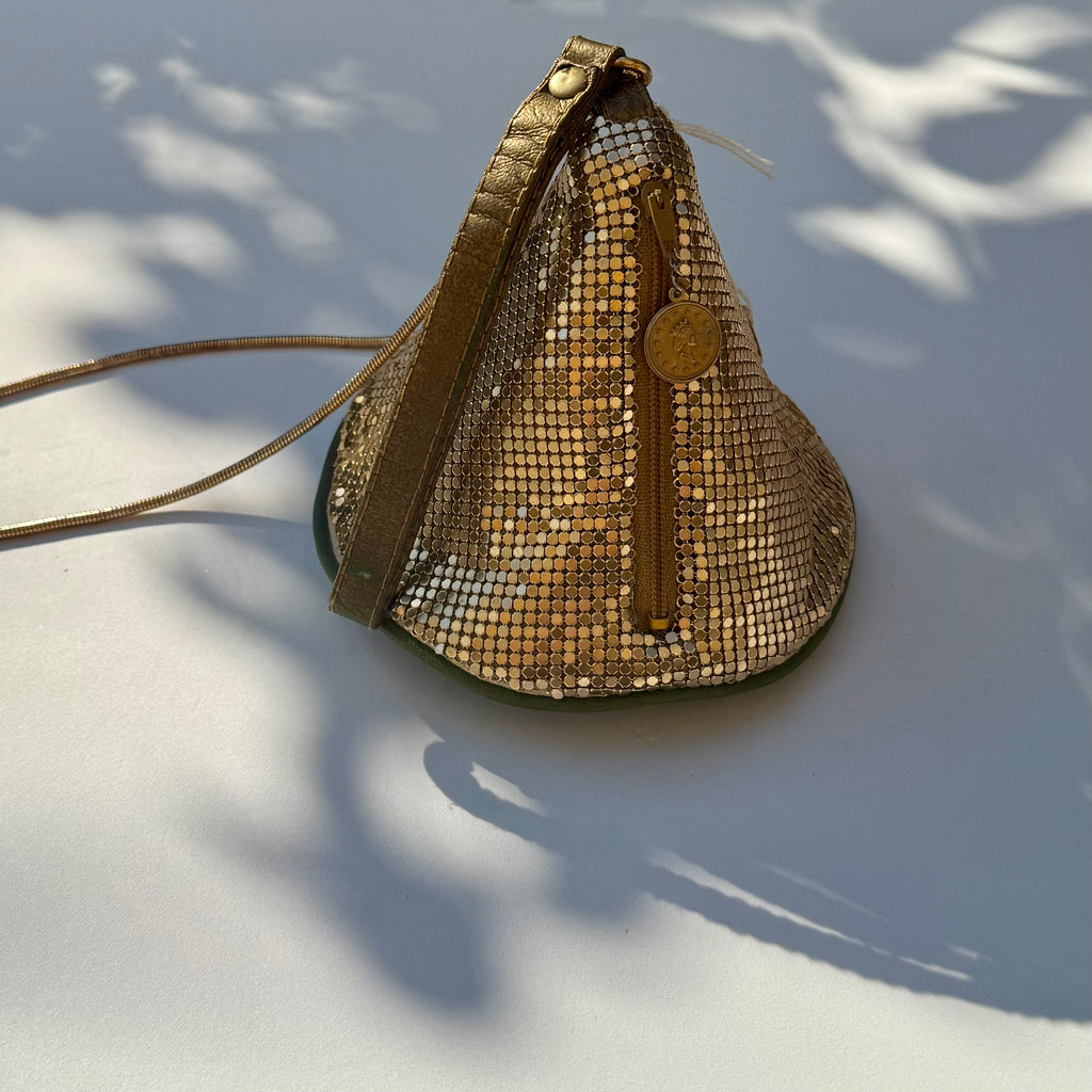 Vintage Gold Evening Pouch with Coin Charm