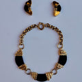 Vintage Black & Gold Statement Necklace & Clip-On Earrings Set