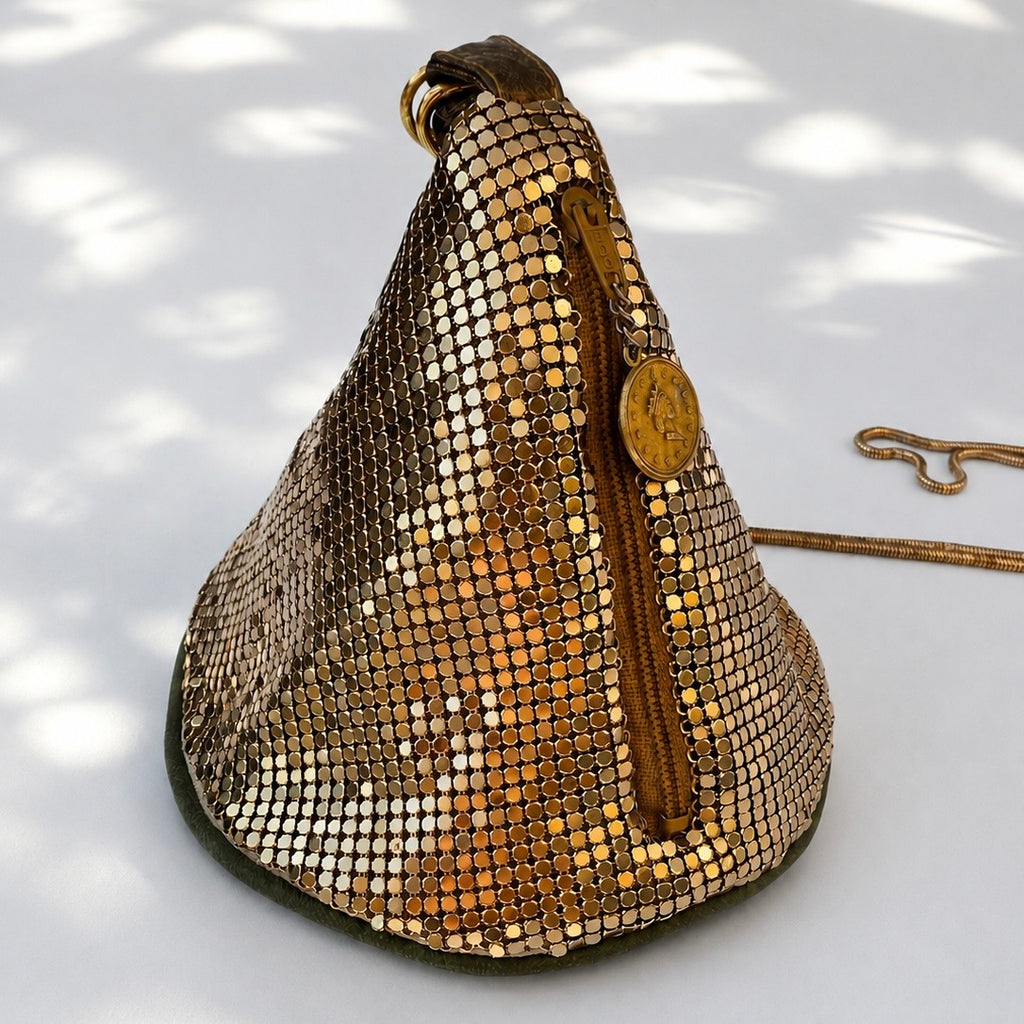 Vintage Gold Evening Pouch with Coin Charm