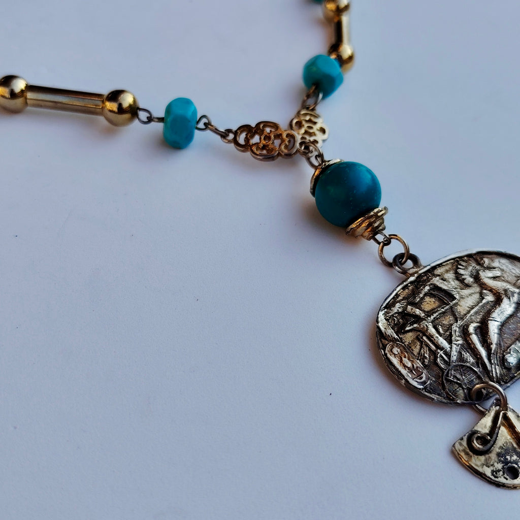 Vintage Egyptian Revival Turquoise Statement Necklace