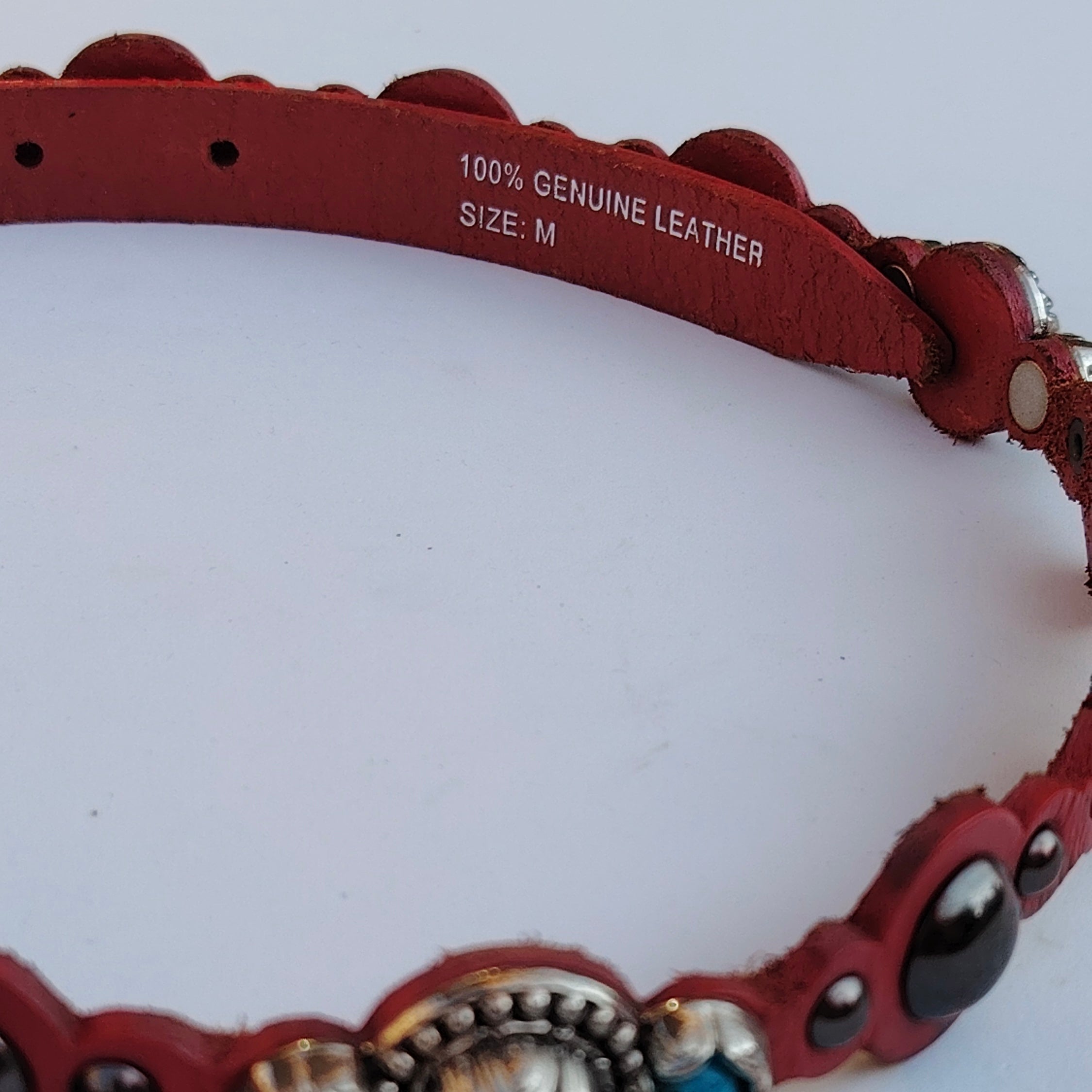 Vintage Red Genuine Leather Embellished Belt
