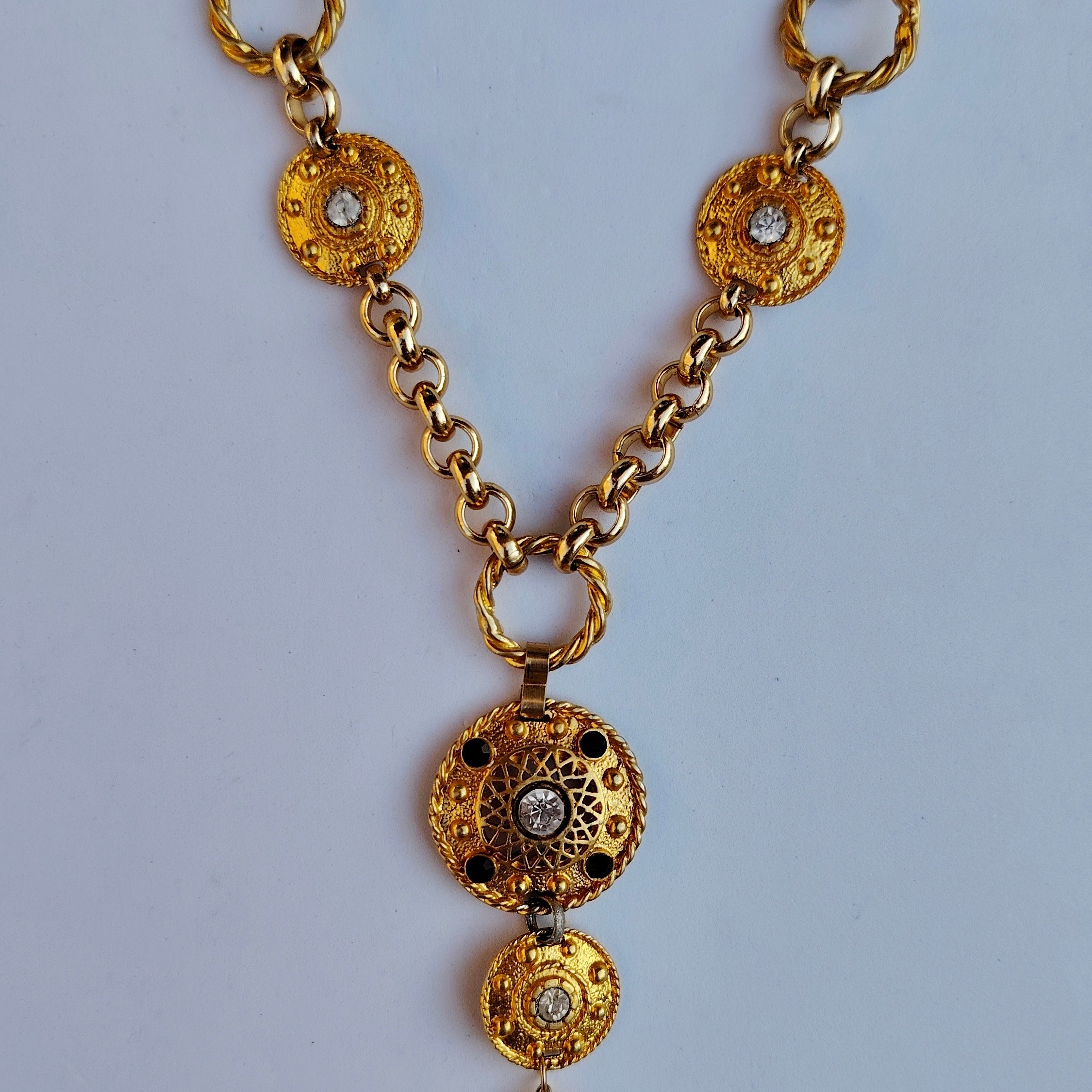 Vintage Gold-Tone Medallion Tassel Statement Necklace