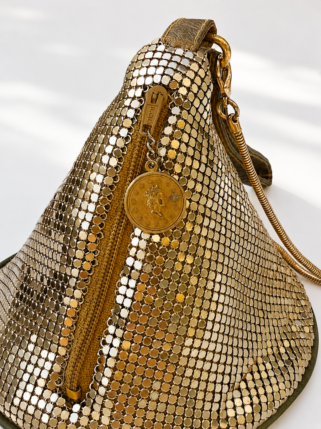 Vintage Gold Evening Pouch with Coin Charm