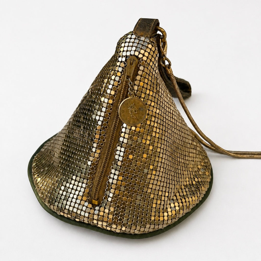 Vintage Gold Evening Pouch with Coin Charm