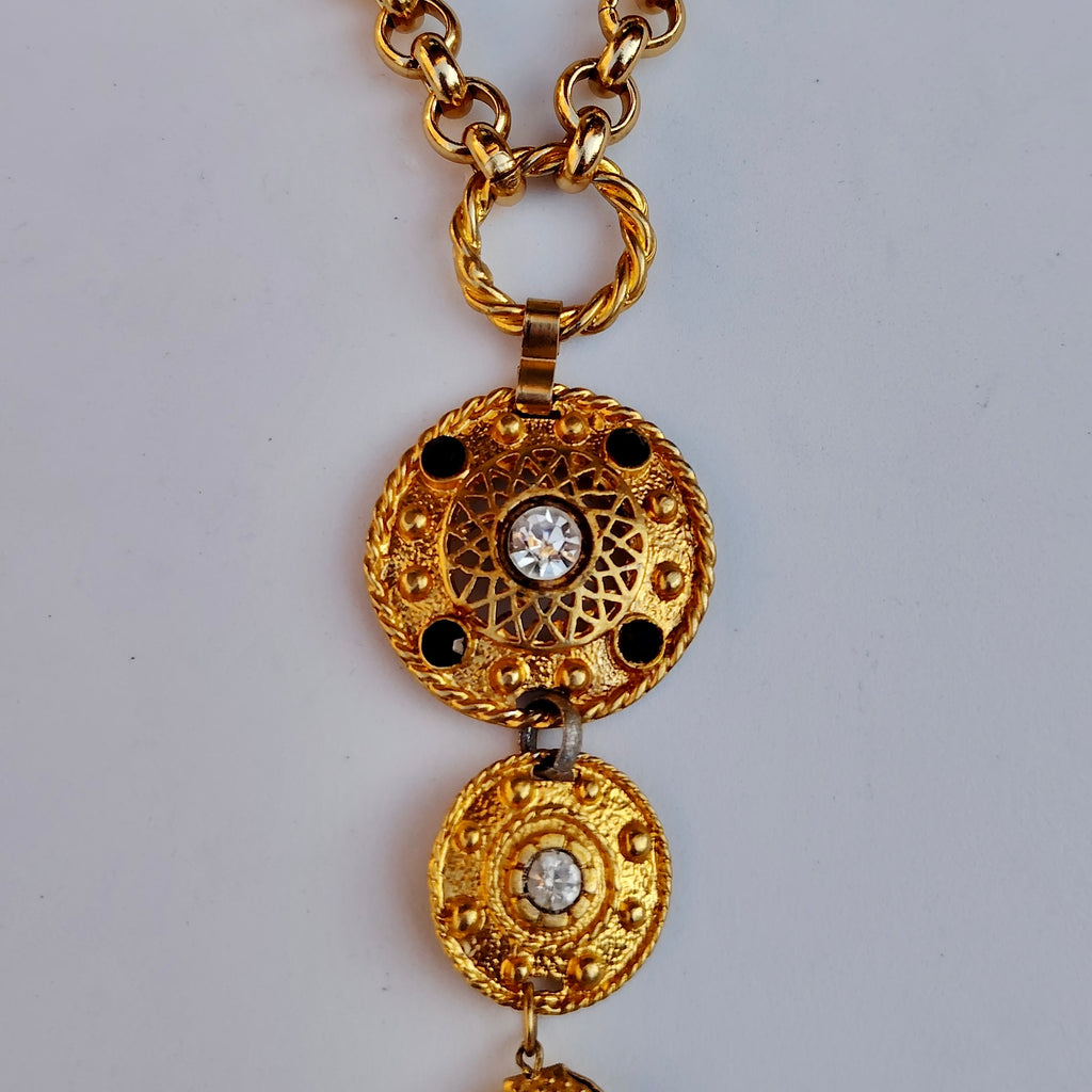 Vintage Gold-Tone Medallion Tassel Statement Necklace