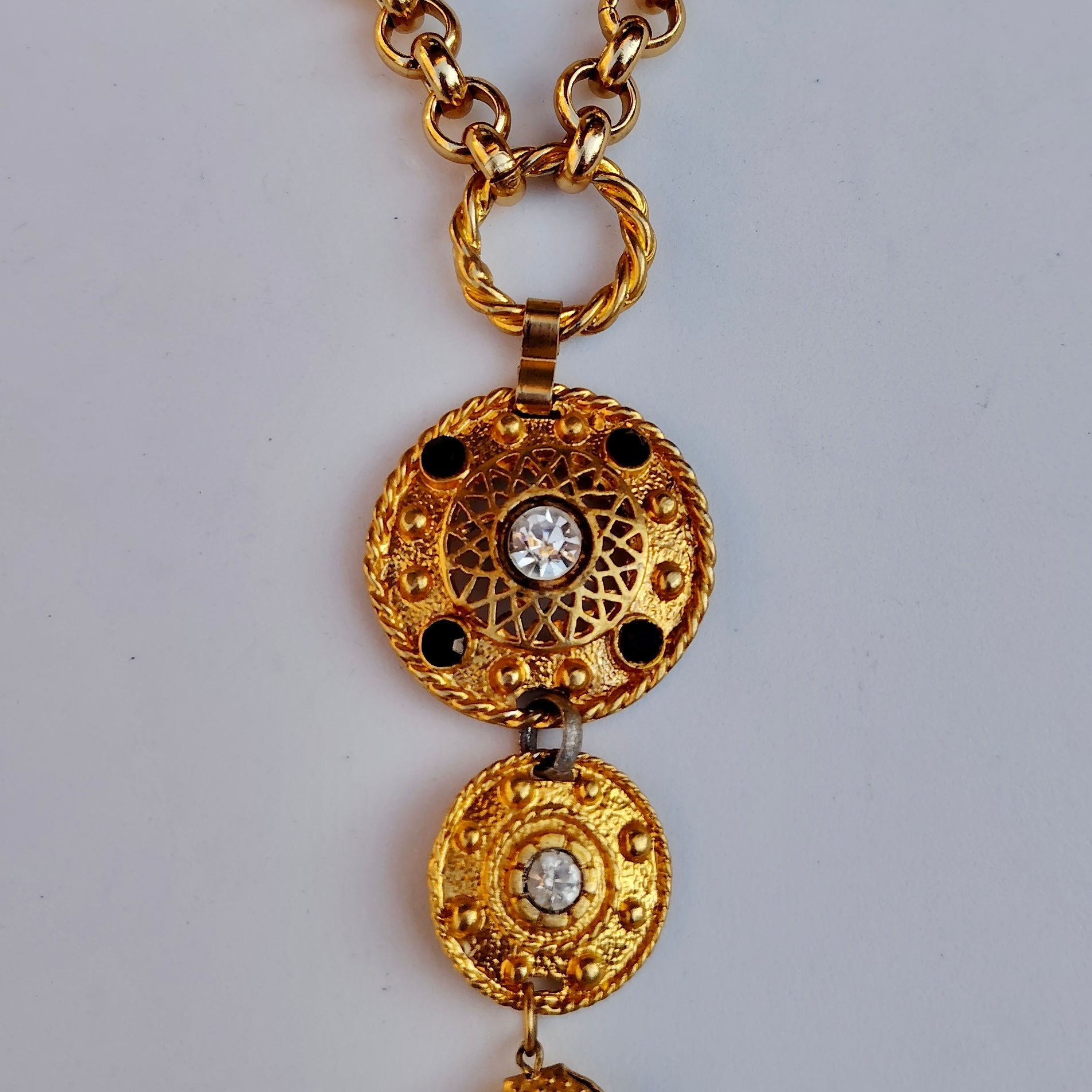 Vintage Gold-Tone Medallion Tassel Statement Necklace