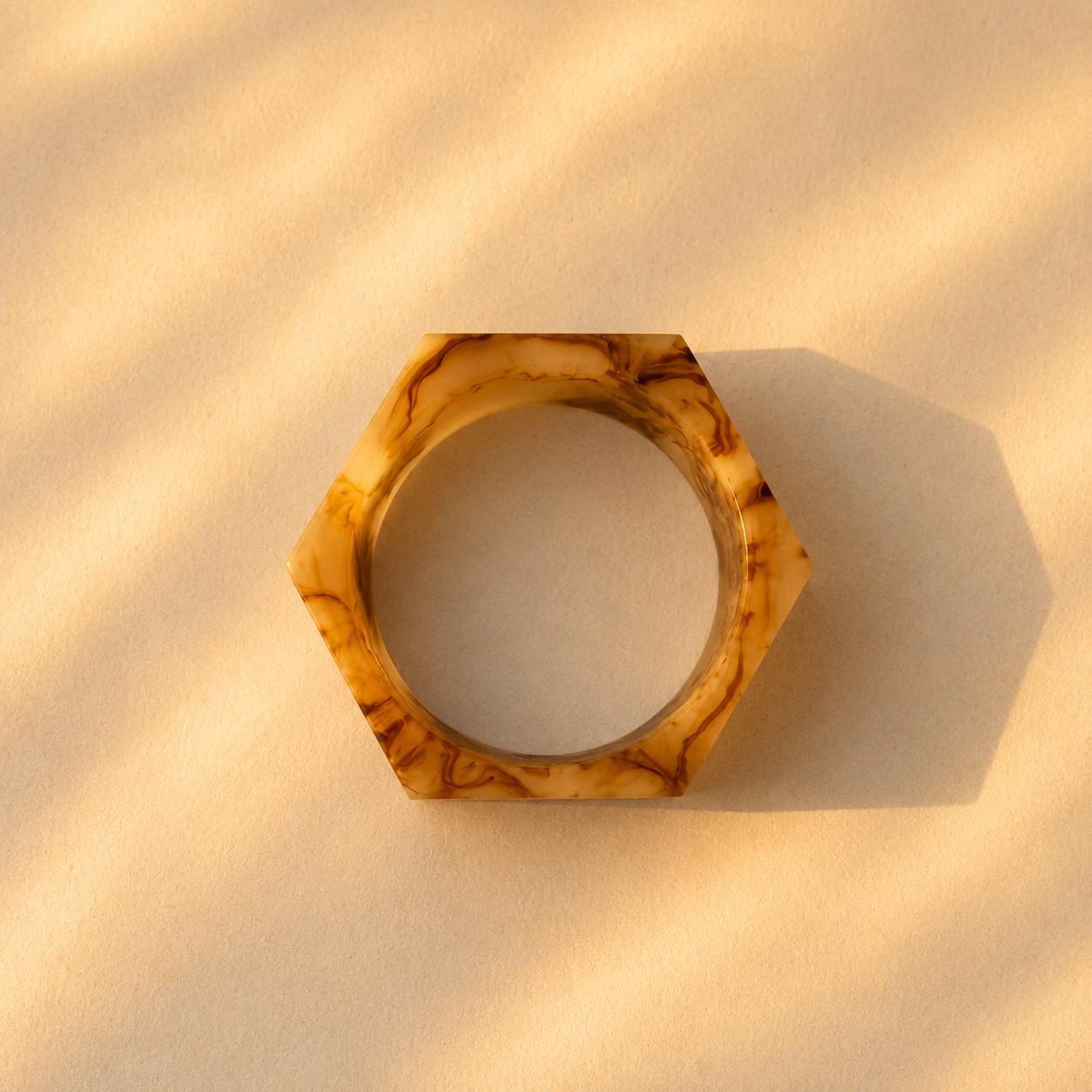 Vintage Caramel Marble Hexagon Bangle