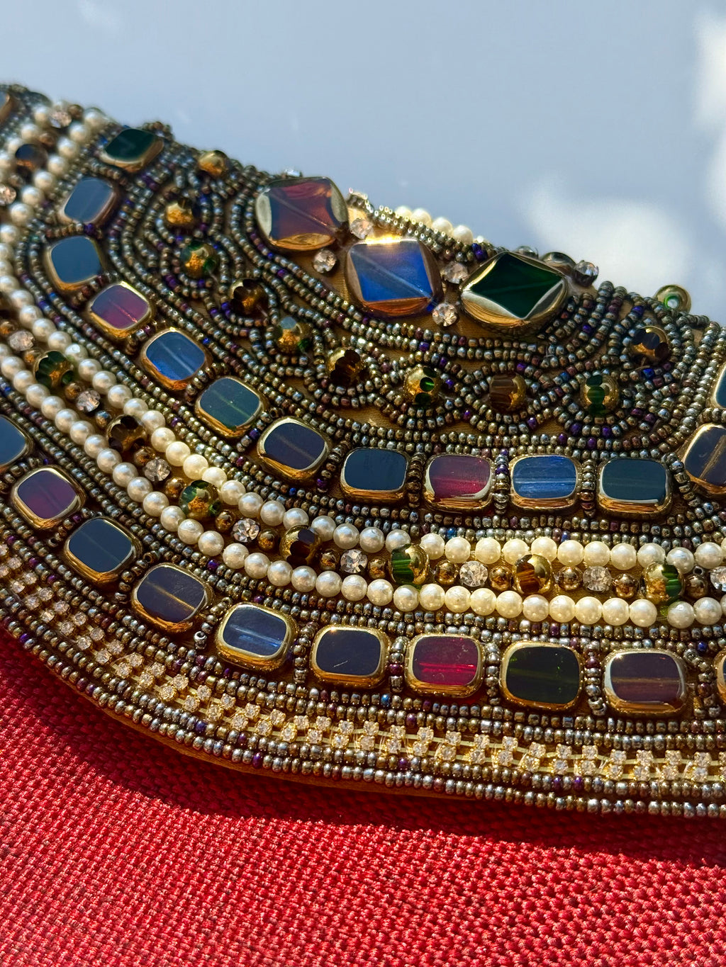 Red Embellished Evening Clutch Bag