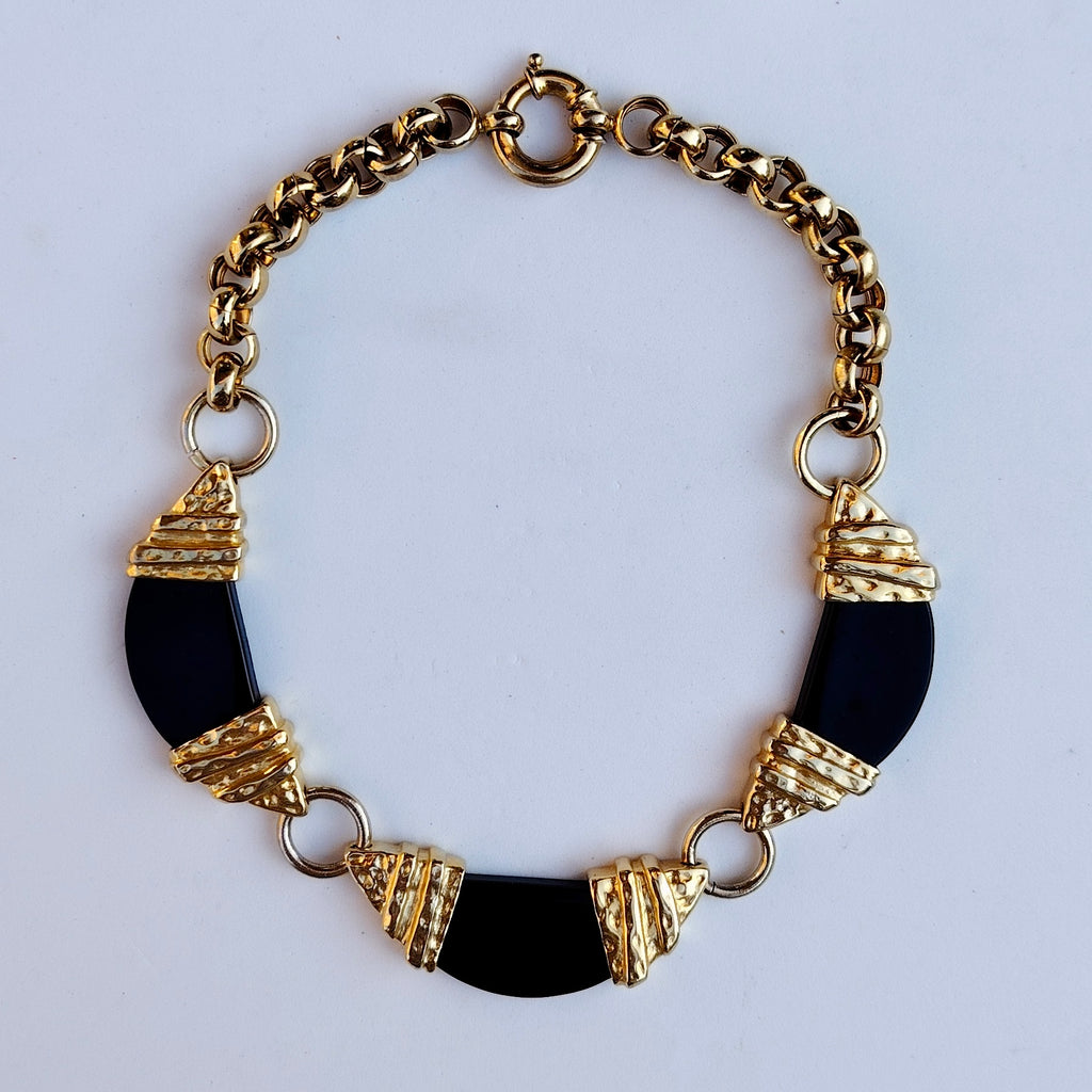 Vintage Black & Gold Statement Necklace & Clip-On Earrings Set