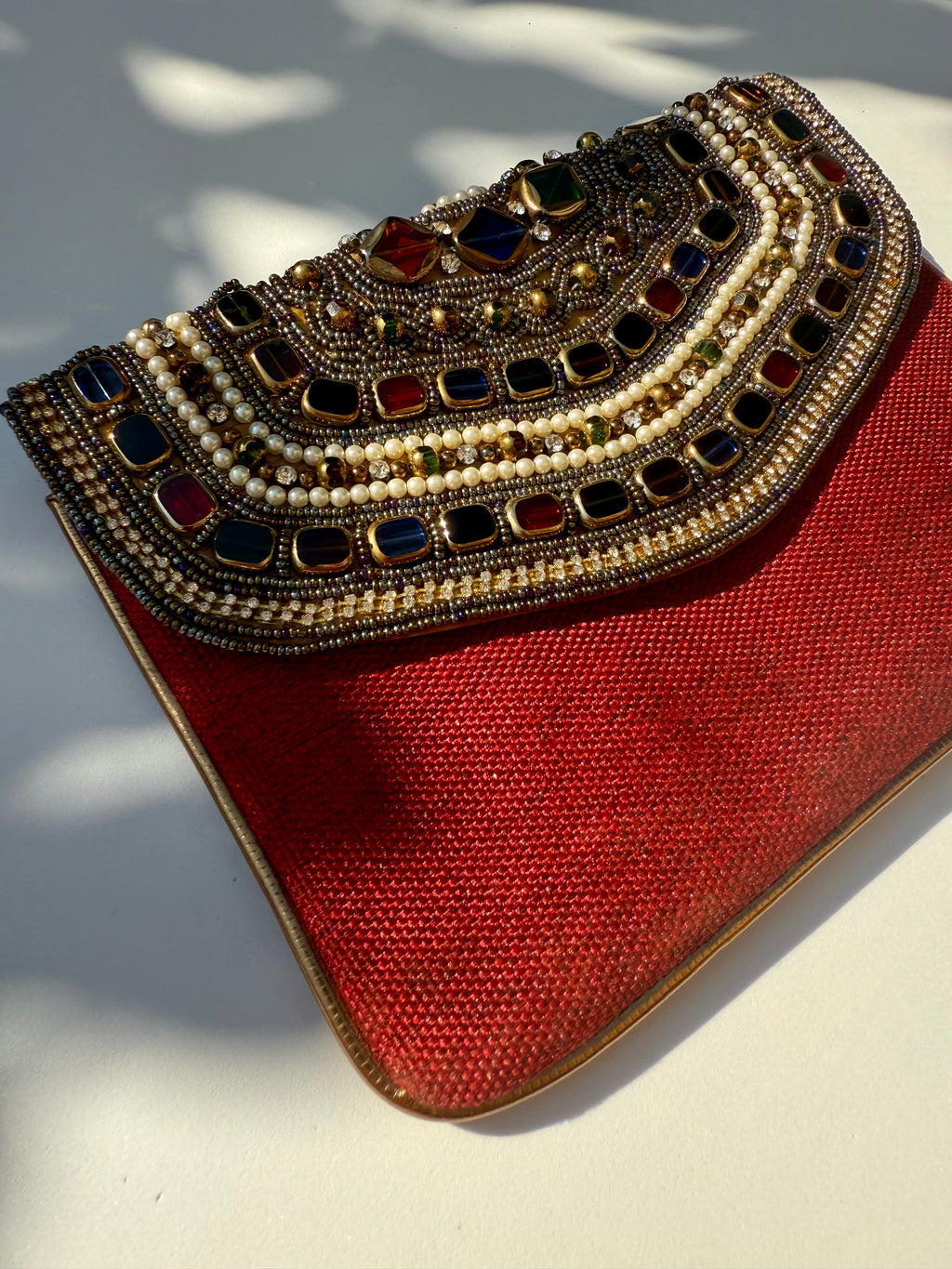 Red Embellished Evening Clutch Bag