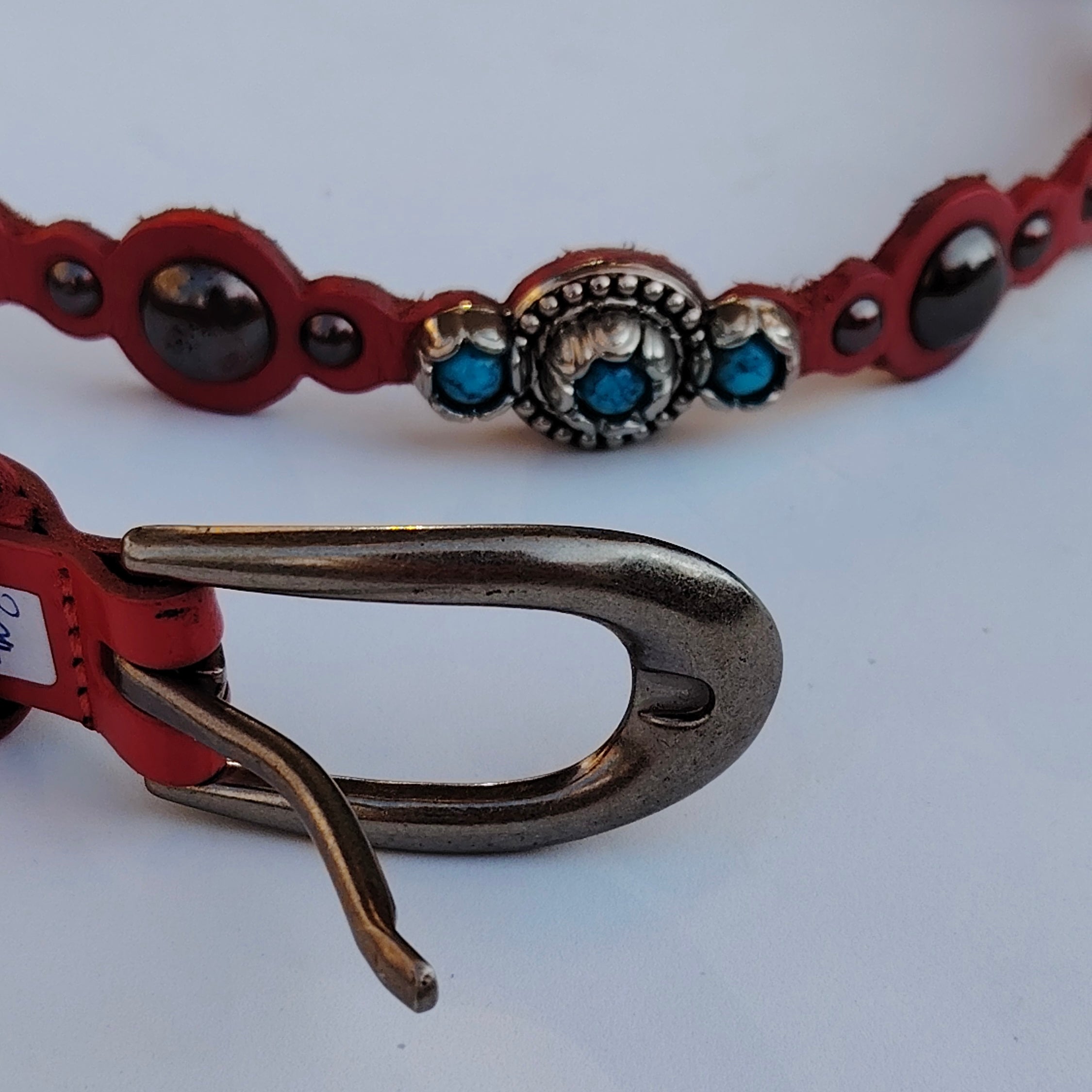 Vintage Red Genuine Leather Embellished Belt