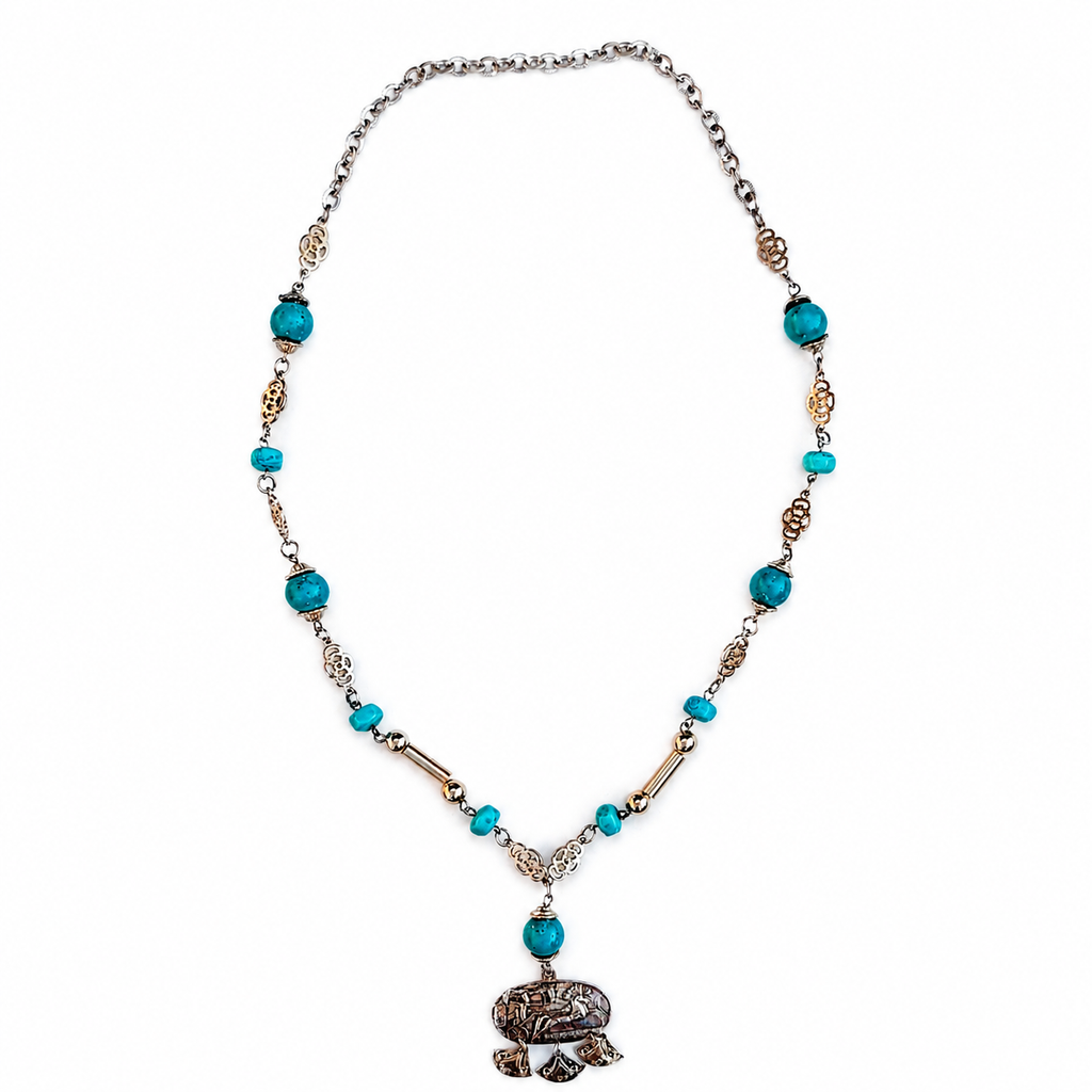 Vintage Egyptian Revival Turquoise Statement Necklace
