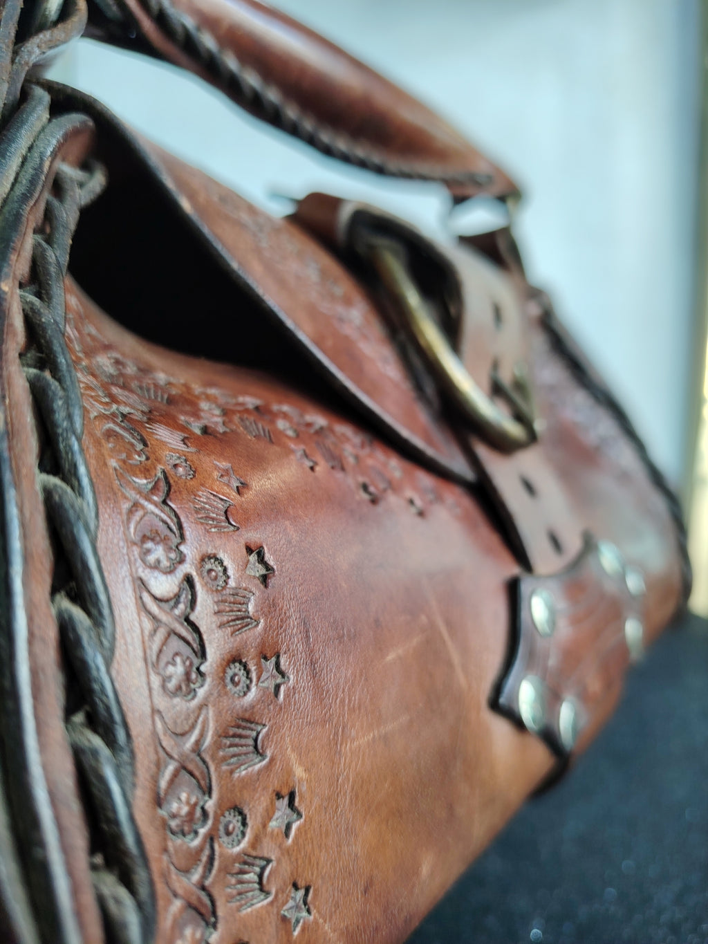 Tooled Brown Leather Bag