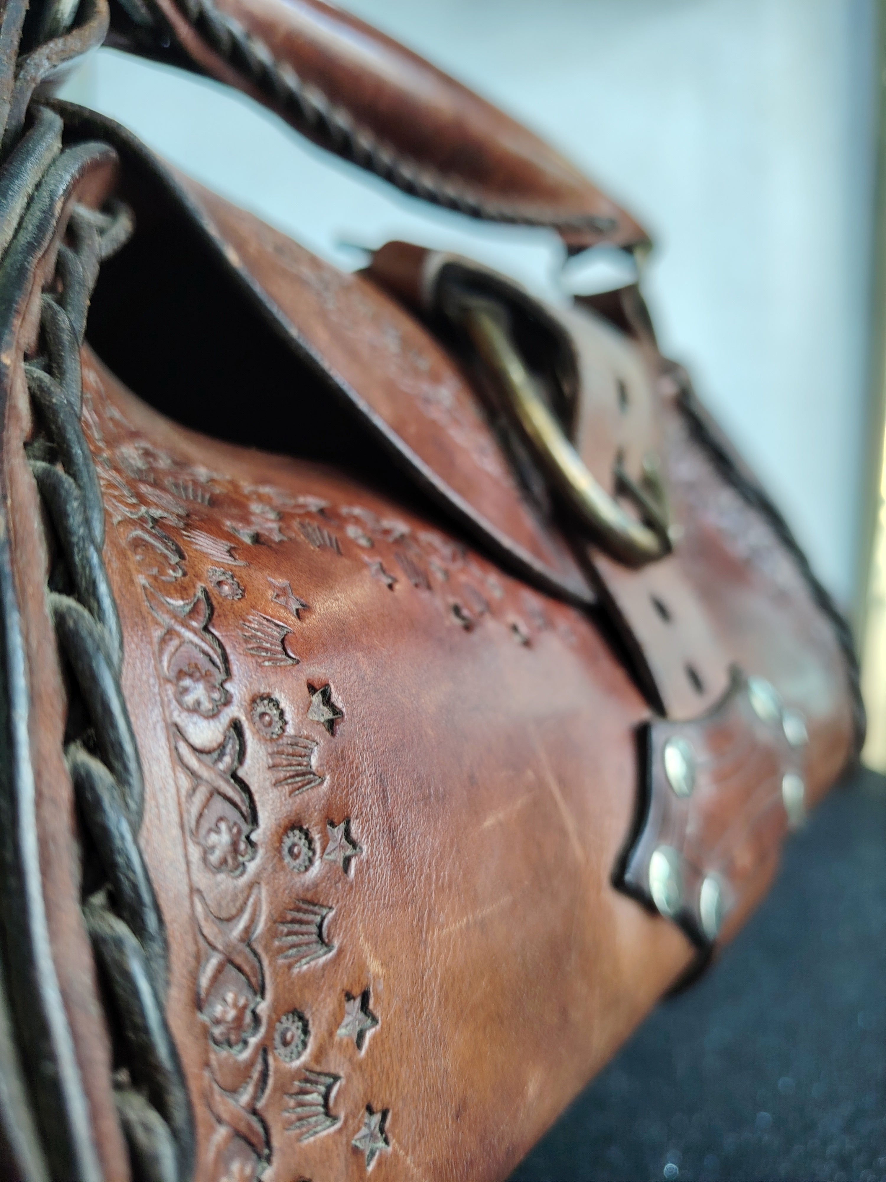 Tooled Brown Leather Bag