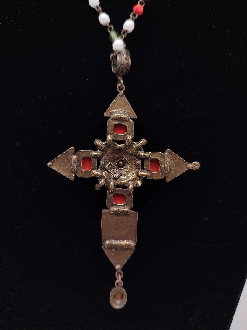 Poggi Paris Coral Glow Rhinestone Cross Necklace