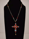 Poggi Paris Coral Glow Rhinestone Cross Necklace